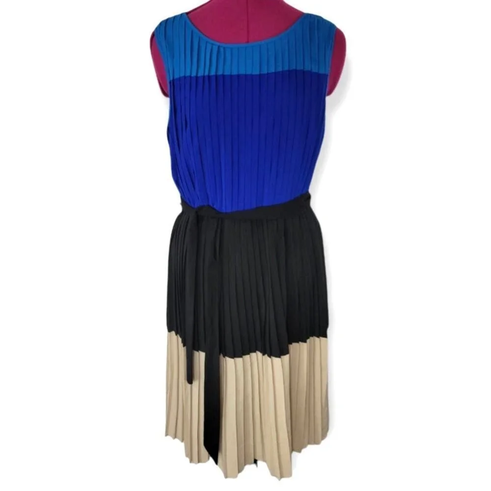 Calvin Klein Colorblock Pleated Knee Length‎ Dress 6 Work Wedding Guest Office
